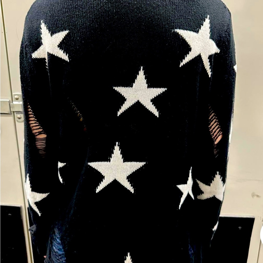 Issues Distressed Black Star Pattern Sweater - image 3